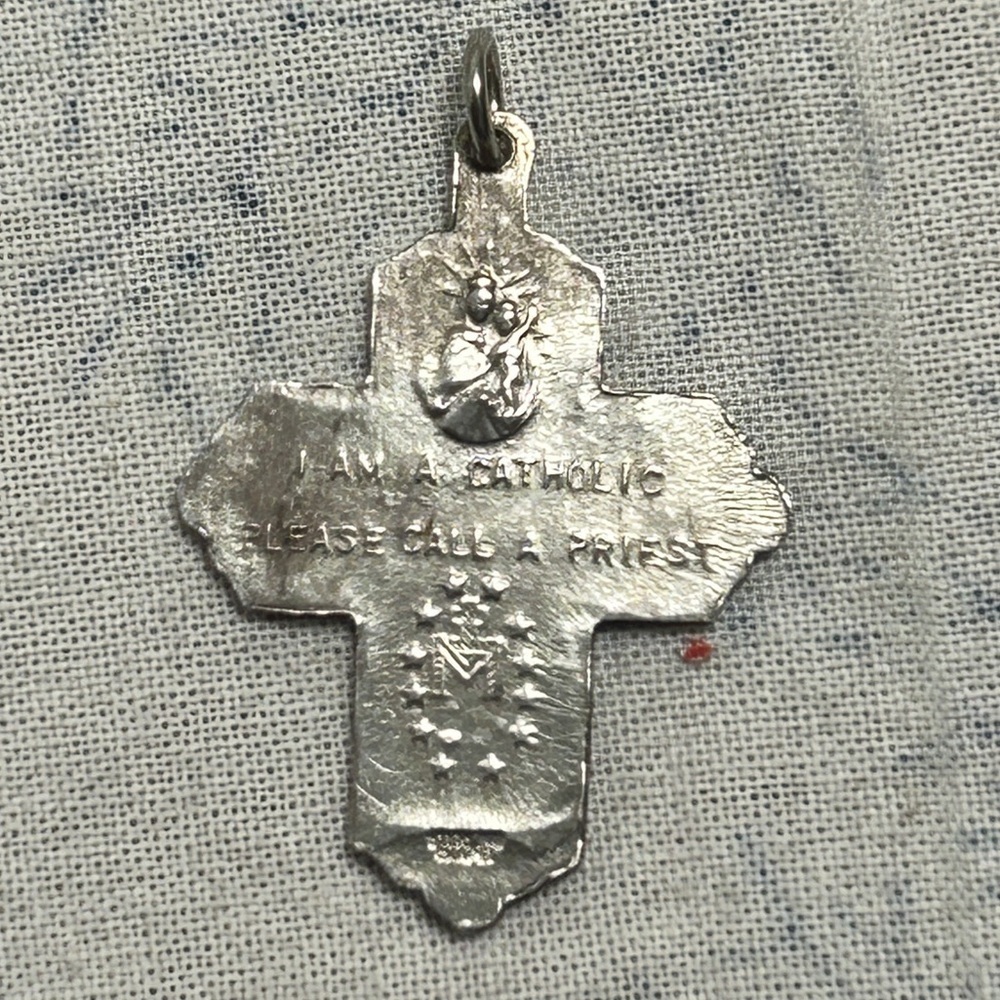 Sterling Silver 4 Panel Catholic Cross Pendant with Patina Vintage Religious - Picture 11 of 12